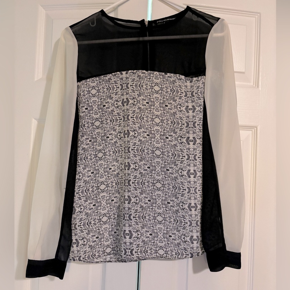 W118 By Walter Baker White Printed Colorblock Chiffon Blouse Size XS